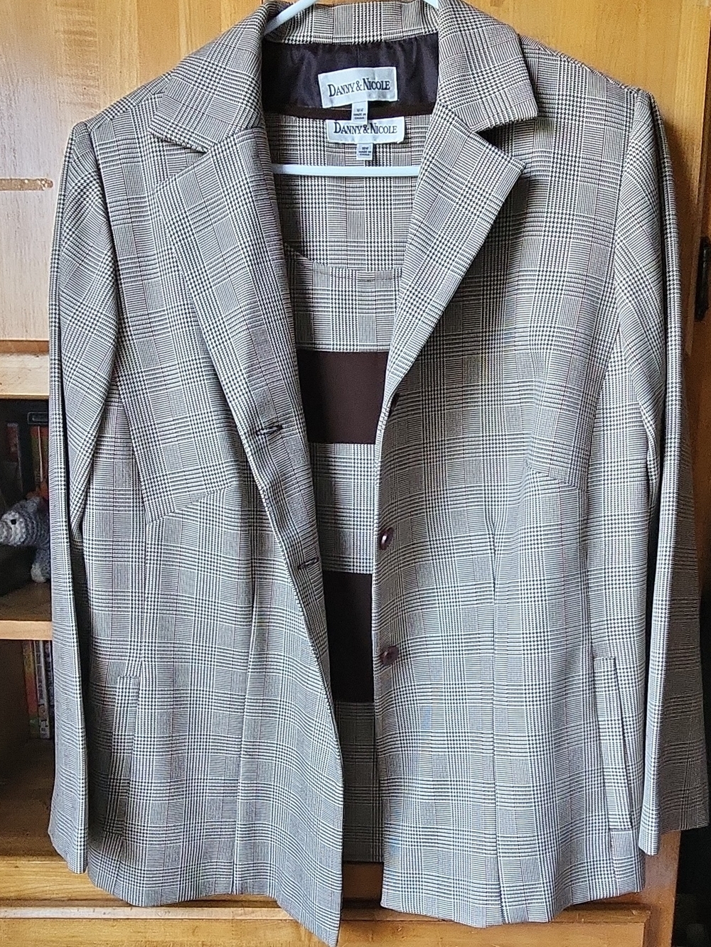 Danny & Nicole Womens 18W Plus Plaid Button Blazer and Tank Top Brown/Beige NWOT